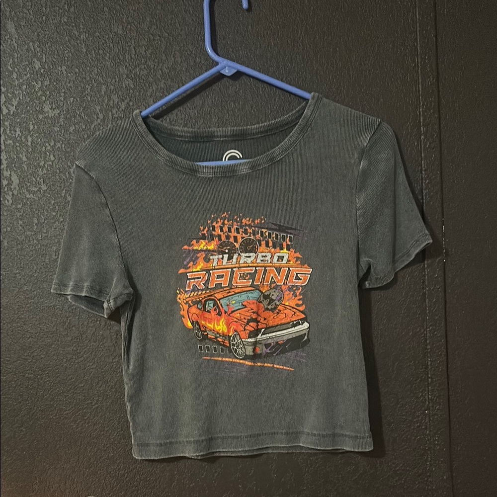 Black Graphic Short Sleeve Tee with Retro Design